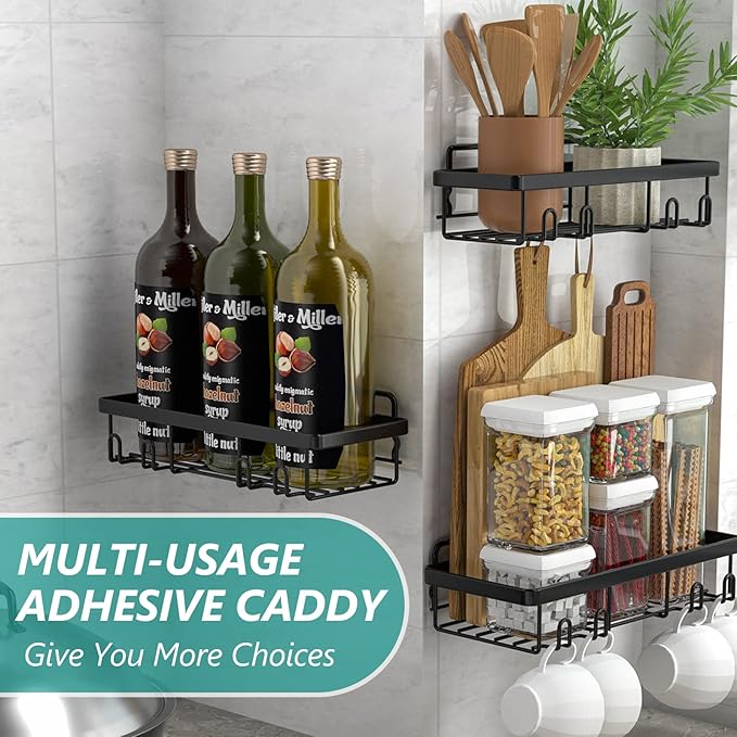Cusbus Shower Caddy, 3 Pack Organizer, Adhesive No Drilling Traceless Shelves, Rustproof SUS304 Stainless Steel Bathroom Shelf for Inside & Kitchen Storage (Black)