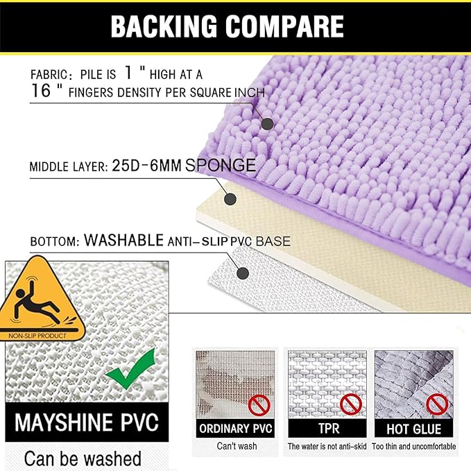 BOANKODU Bathroom Rugs Sets 2 Piece, Extra Soft Chenille Bath Mat Absorbent Bathroom Rug, Bathroom Mat with Sturdy PVC Non-Slip Bottom, Machine Washable Bath Rugs (Lavender)