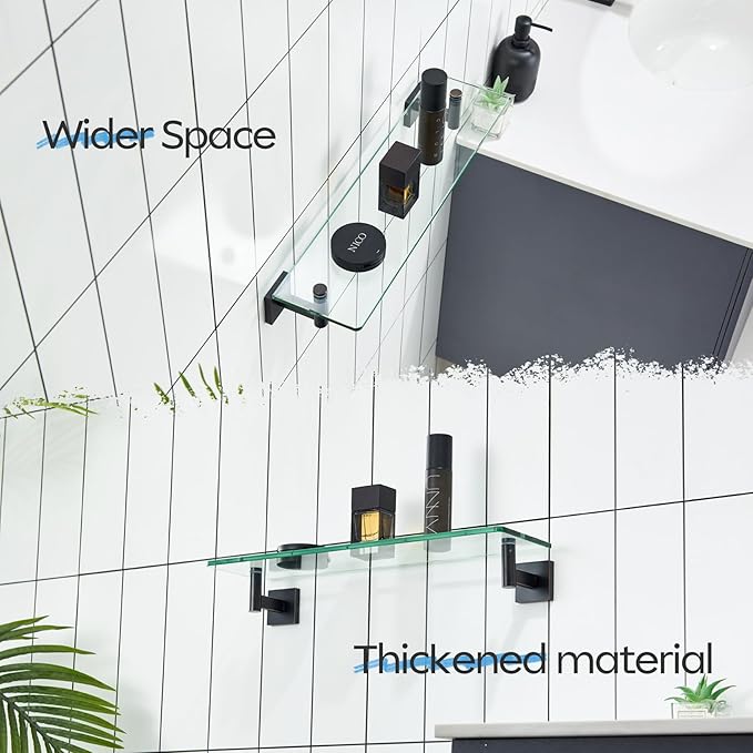 KOKOSIRI 20-Inch Bathroom Shelves Glass Floating Shelf Toilet Roll Holder Toilet Paper Holder Stainless Steel Oil Rubbed Bronze B1105ORB-L20+B2008ORB