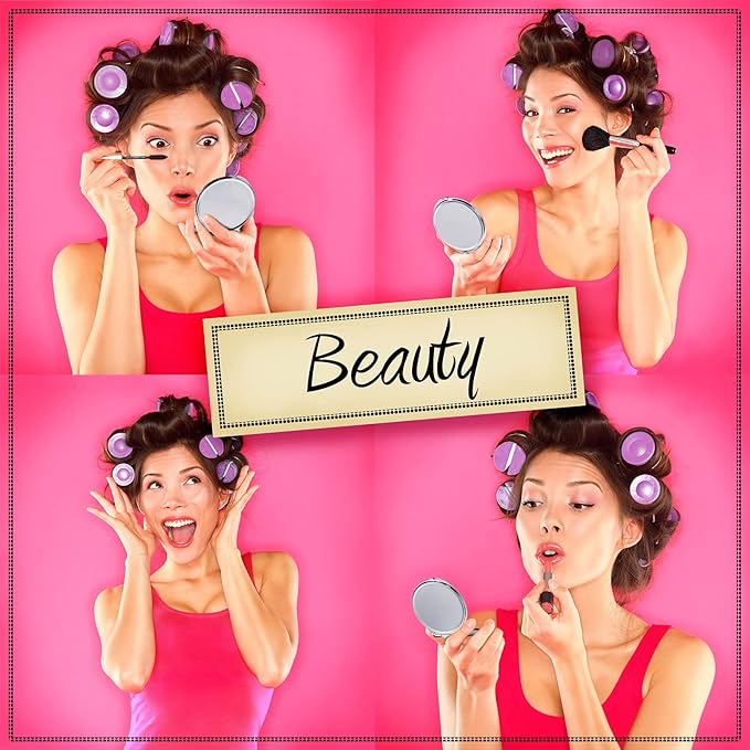 Yalikop 8 Pcs Compact Travel Mirror Set - 1X & 2X Magnification Double Sided Mini Makeup Mirror, Folding Round Purse Mirrors for Women & Bridesmaid Gifts (Silver)