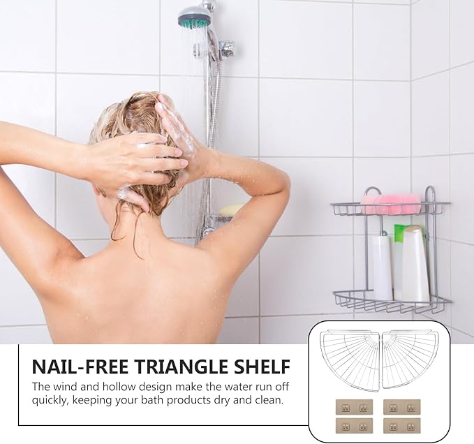 Alipis Wall-Mounted Stainless Steel Storage Holder Set, Geometric Kitchen and Bathroom Shelf Rack, Rustproof Draining Organizer for Toiletry and Kitchen Supplies, 2pcs Space-Saving