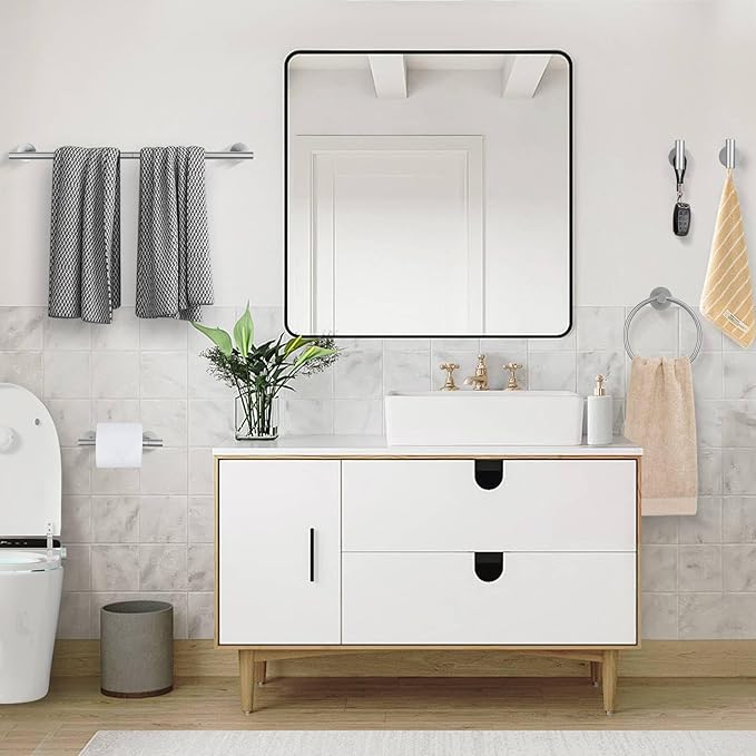 Brushed Nickel Bathroom Hardware Accessories Set, 5 Pieces Round Towel Bar Set Toilet Paper Holder Towel Rail Set for Bathroom Stainless Steel Wall Mounted Bathroom Set,23.6 in