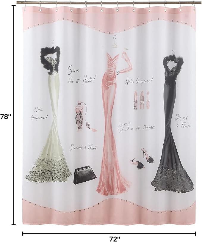 Haute Pink Girls Women Fabric Shower Curtain, Print Polyester Shower Curtains for Bathroom, Waterproof Decorative Bathroom Curtains, 72" W x 78" H