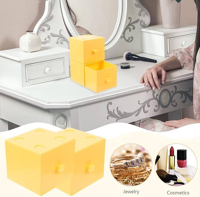 Zerodeko 2pcs Stackable Box Jewelry Organizer Compact Household Makeup Storage Case for Desk for Cosmetics and Stationery Organization