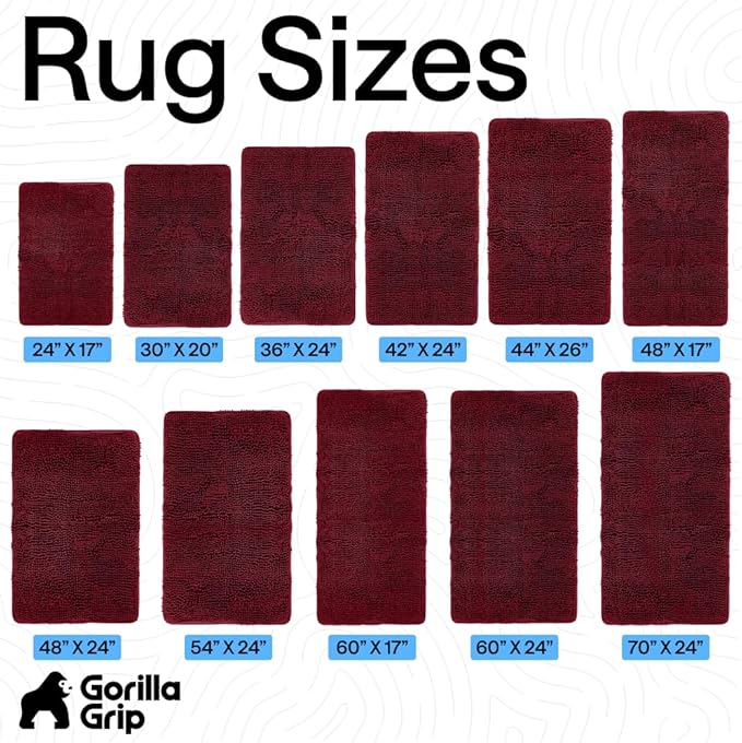 GORILLA GRIP Bath Rug Mat 48x17, Soft Absorbent Chenille, Quick Dry Microfiber Mats, Rubber Backing Washable Shower Floor Rugs, Bathmat Runner, US Designed Bathroom Home Decor Accessories Burgundy