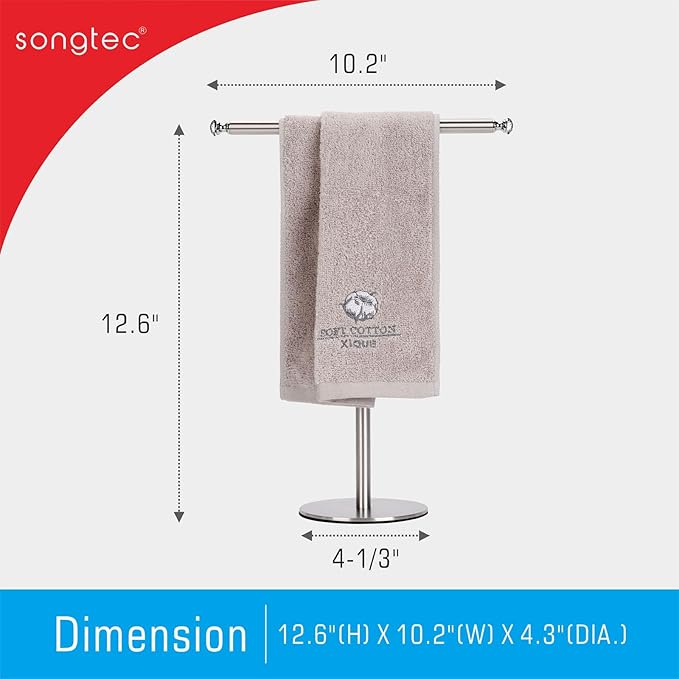 Songtec Hand Towel Holder Stand with Crystal knobs, Fingertip Towel Rack, Rust-Proof Accessories Jewelry Stand - Brushed Nickel