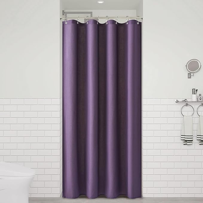Naturoom Purple 48 Inch Shower Curtain - Stall Narrow Half Linen Ultra Thick Fabric Shower Curtain Set with Hooks, Boho Farmhouse Rustic RV Camper Bath Curtains for Bathroom, 48x72