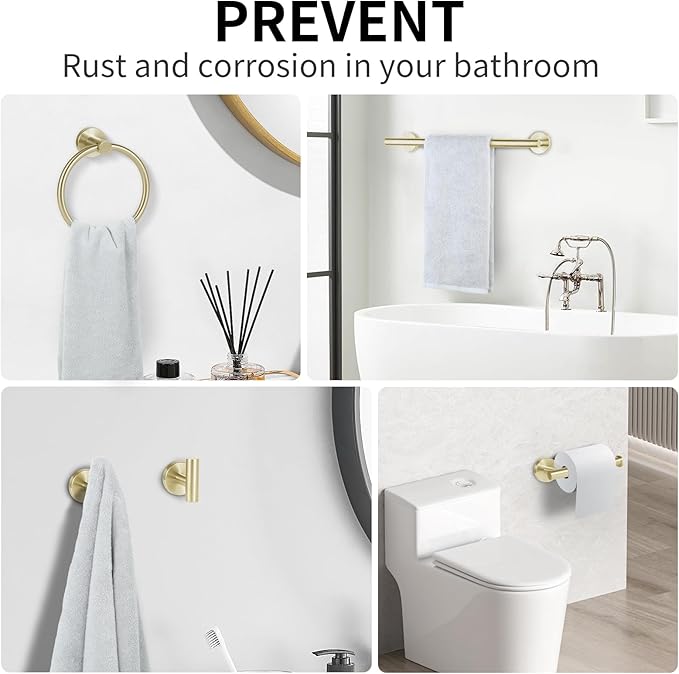 10 Piece Brushed Gold Bathroom Hardware Set, Towel bar Set Include 24 inch Silver Towel bar, Bathroom Towel Rack, Towel Ring, Toilet Paper Holder, Towel Hook, Bathroom Accessories Set