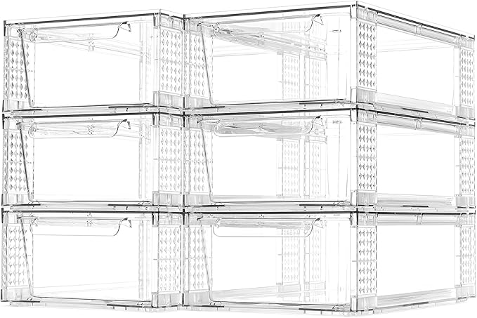 4 Pack Clear Stackable Storage Drawers, 3.95" H Easily Assemble Acrylic Organizer Bins - Multi-Use for Make up, Closet, Pantry, Bathroom, Medicine, Kitchen Cabinet & Undersink Organization