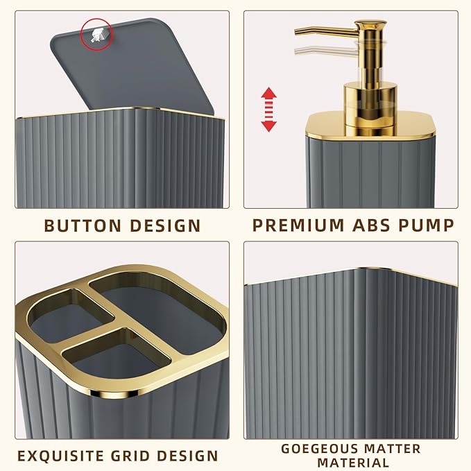 XLHOMO Bathroom Set - 26PC Bathroom Set with Shower Curtain and Rugs, Bathroom Accessory Set, Grey Bathroom Accessories Set, Trash Can & Soap Dispenser