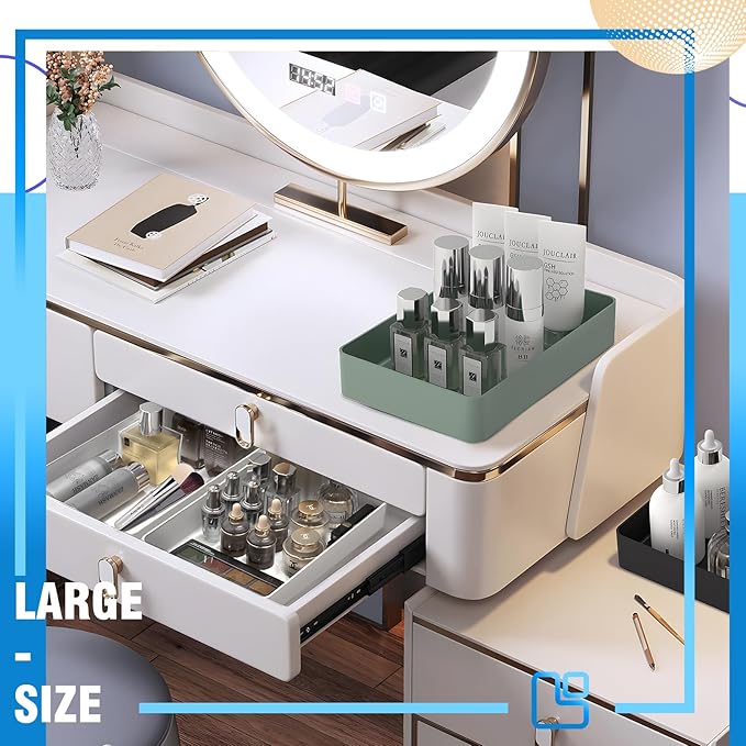 CHANCETSUI Makeup Organizer Stackable Drawer Organizer Set, Bathroom Desk and Vanity Countertop Organizer Trays Cosmetics Display for Brushes, Lotions, Perfumes, Lipstick and Nail Polish, Green