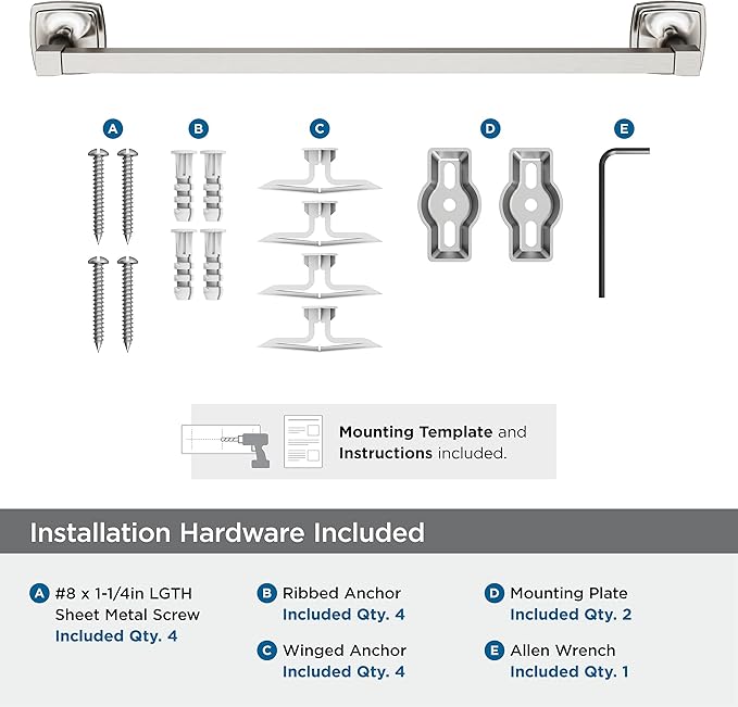 Amerock BH36093G10 | Brushed Nickel Towel Bar | 18 in (457 mm) Towel Rack | Stature | Bathroom Towel Holder | Bathroom Hardware | Bath Accessories