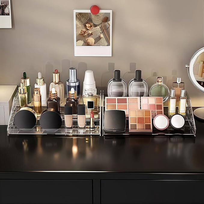 2 Pack Perfume Organizer- 3 Tier Cologne Stand Clear Plastic Cologne Organizer for Men/Women Fragrance, Lotion, Skincare Display Holder Shelf(Clear)