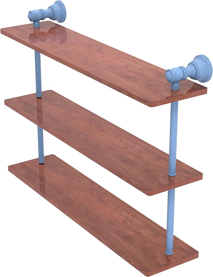 Allied Brass CL-5-22-IRW-FTB Carolina Collection 22 Inch Triple Wood Shelf, Flat Troll Blue