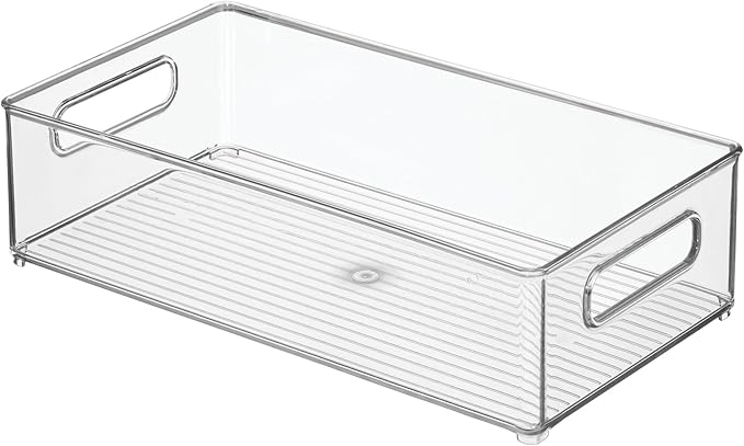 iDesign Stackable Bathroom Storage Bin with Handles for Makeup and Accessories, Clear, Made in USA