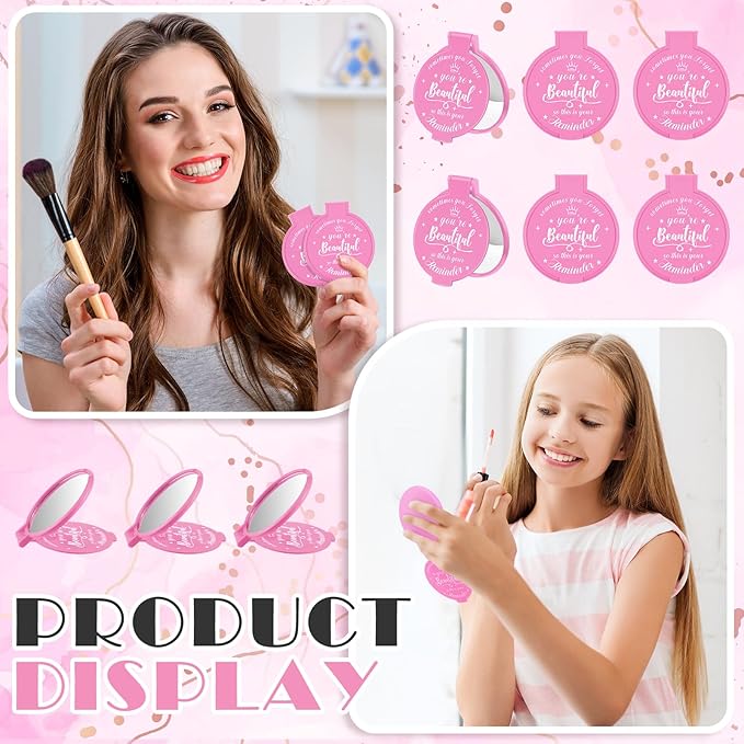 18 Pcs 2.76 Inch Inspirational Compact Mirror Bulk Women Small Gifts Graduation Party Favors Purse Mirror Pocket Mini Stuffer Items for Adult Coworker Cheerleader Employee (Pink)