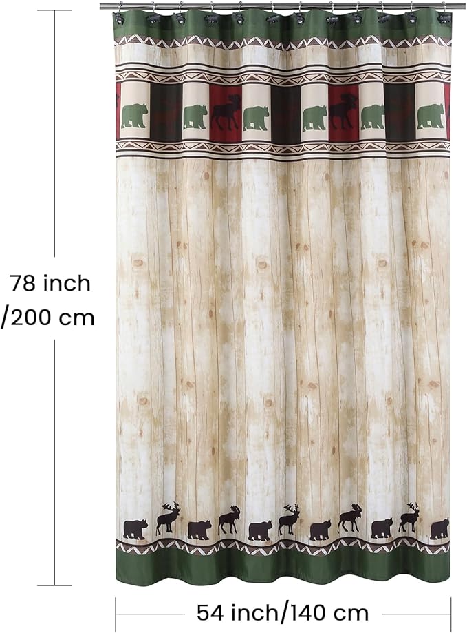 54x78 Inch Stall Shower Curtain, Bear and Moose Fabric Shower Curtains for Bathroom, Cabin Lodge Bathroom Curtains, 54" W x 78" H