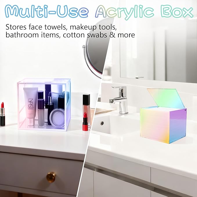 Gradient Acrylic Disposable Face Towel Holder-Compatible with Clean Skin Club Facial Towel XL, Acrylic Face Towelette Storage Box Container, Cosmetic Organizer for Bathroom Countertop Storage