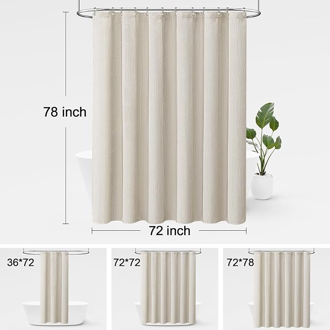 Boho Shower Curtain Cotton Texture Mid Century Minimalist Arch Shower Curtain for Bathroom, Greige,72" W X 78" L
