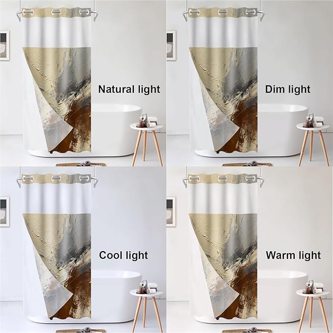 Shrahala Multicolored Modern Abstract No Hooks Shower Curtain with Snap in Liner Set, Artists Oil Paints Closeup Bathroom Décor Polyester Fiber Waterproof for Stall Bathtubs 35.5 X 74 in
