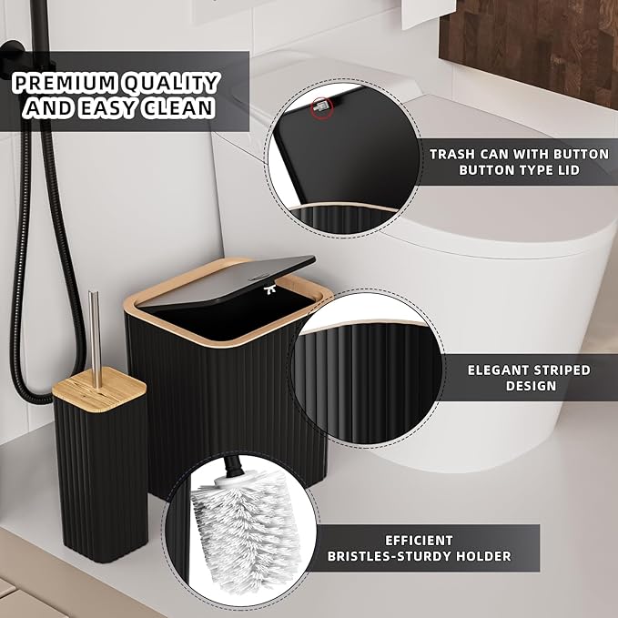XLHOMO Bathroom Accessories Set - Elegant Black Bathroom Set, 10PC Bathroom Accessory Set, Toilet Brush, Trash Can, Qtip Holder Dispenser & Soap Dispenser
