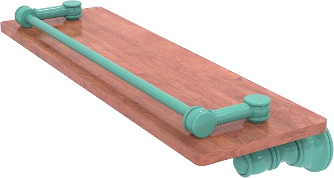 Allied Brass CL-1-16-GAL-IRW-SFG Carolina Collection 16 Inch Wood Shelf with Gallery Rail, Sea Foam Green