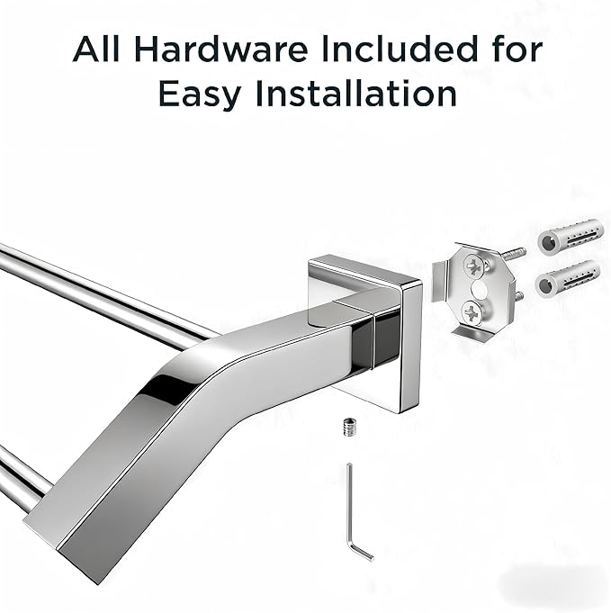FORIOUS Double Towel Bar, 24 Inch Dual Towel Racks for Bathroom Wall Mounted, Thicken SUS304 Stainless Steel Bath Square Towel Rod Towel Holder Rail, Chrome