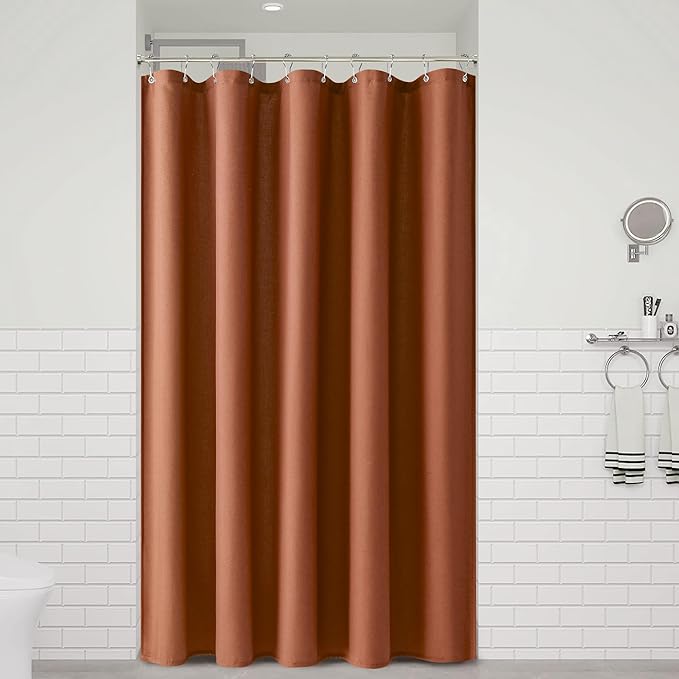 Naturoom Terracotta 54 Inch Boho Shower Curtain - Stall Narrow Half Linen Ultra Thick Fabric Shower Curtain Set with Hooks, Farmhouse Rustic RV Camper Bath Curtains for Bathroom, 54x78