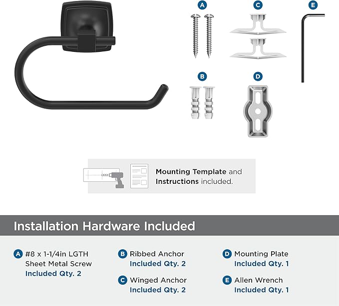 Amerock BH36091MB | Matte Black Single Post Toilet Paper Holder | 7-1/16 in. (179 mm) Length Toilet Tissue Holder | Stature | Bath Tissue Holder | Bathroom Hardware | Bath Accessories
