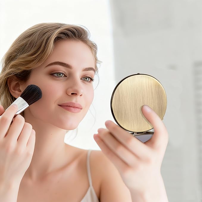 Oval Mini Portable Metal Folding Mirror, Beautiful and Elegant, Sturdy and Durable, 1X/2X Magnifier. (Oval Bronze)