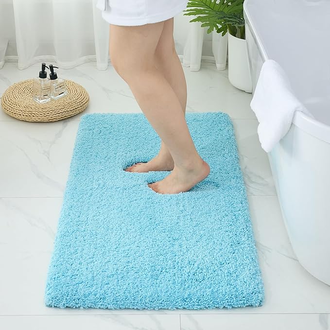 Bathroom Rugs Non Slip Washable 59x24, Ultra Thick Soft Microfiber Absorbent Bath Mats, High Density Foam Latex Non Slip Backing Bath Rugs, Fluffy Floor Carpet for Tub&Shower, Teal