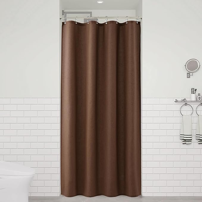 Naturoom Caramel Brown 42 Inch Shower Curtain - Stall Narrow Half Linen Ultra Thick Fabric Shower Curtain Set with Hooks, Boho Farmhouse Rustic RV Camper Bath Curtains for Bathroom, 42x72