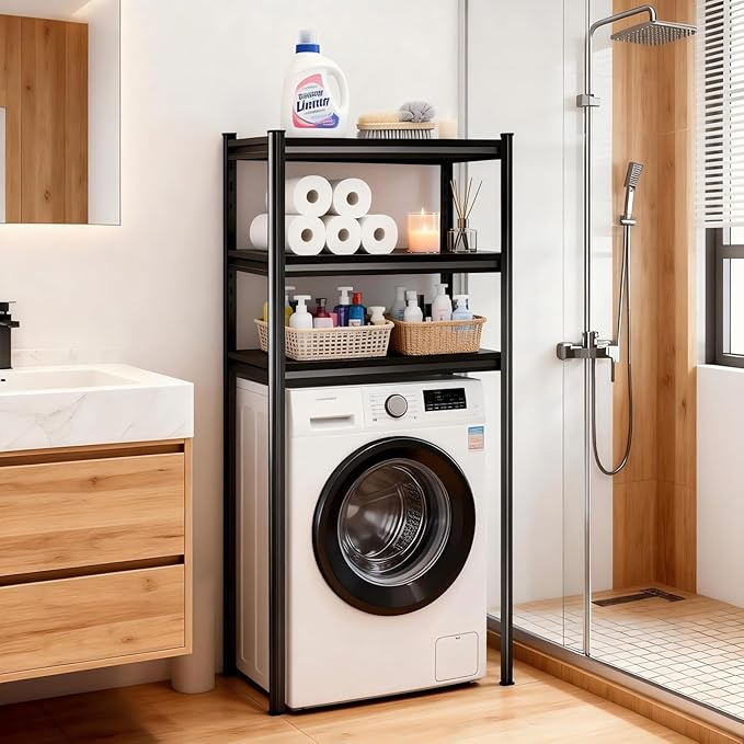 Over Toilet Storage Shelves, 5 Tier Adjustable Steel Shelf, Freestanding Metal Bathroom Space Saver, Waterproof&Rustproof Oraganizer with Reinforced Columns, Ideal for Laundry Bathroom, 28Wx14Dx60H