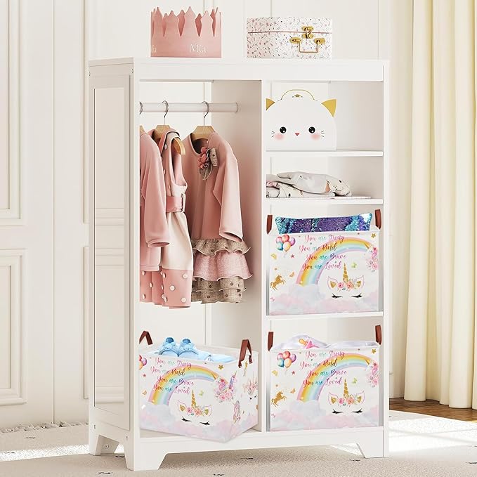 Unicorn Gift Bag Pink Kids Laundry Basket Rainbow Cloud Unicorn Nursery Decor Laundry Hamper ,Room Decor for Girls Bedroom, Rectangular Storage Box Cute Shelf Basket Clothes Book Toy Box Bin