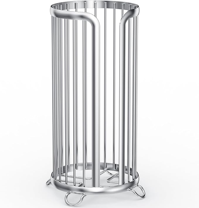 Toilet Paper Holder Stand, Freestanding Toilet Tissue Organizer, Minimalistic Storage Solution, Reserve Mega Rolls-Silver