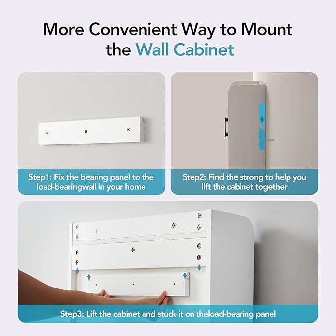 VANIRROR Bathroom Wall Cabinet with Door, Over The Toilet Wood Hanging Medicine Cabinets with DIY Lighting for Laundry Room Kitchen Storage
