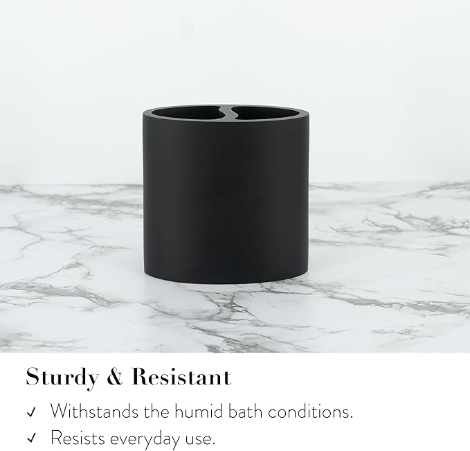 ZCCZ Bathroom Accessory Sets, 4 Pieces Bathroom Accessories Complete Set Vanity Countertop Accessory Set, Includes Lotion Dispenser Soap Pump, Toothbrush Holder and Tray (Matte Black Look Rounded)