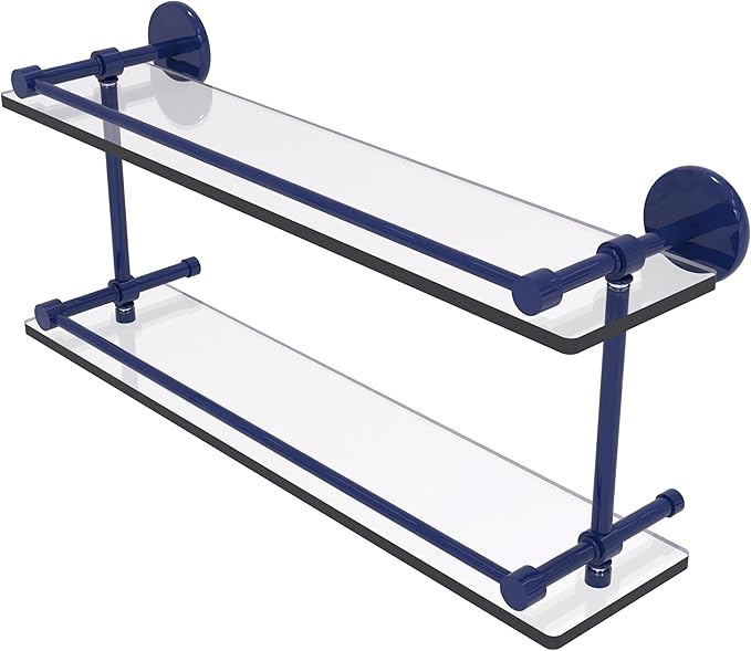 Allied Brass Prestige Skyline Collection Tempered Double Glass Shelf with Gallery Rail Mediterranean Blue 22 Inch