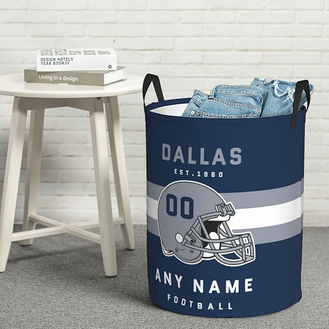 Custom Dallas Laundry Hamper - Personalized Football Style Laundry Basket - Customized Name and Number - Dirty Clothes Hamper Waterproof Large Capacity Hamper for Bedroom Bathroom Living Room