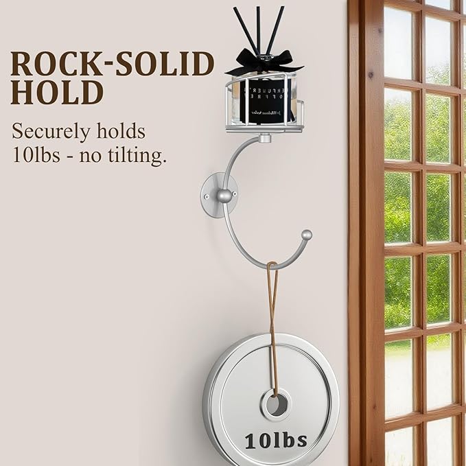 Modern Hand Towel Holder with Candle Holder for Wall, Metal Towel Hook for Bathroom Wall, Rustic Towel Ring, Sturdy Wall Mounted Hanger for Bathroom, Kitchen, Entryway (Silver)