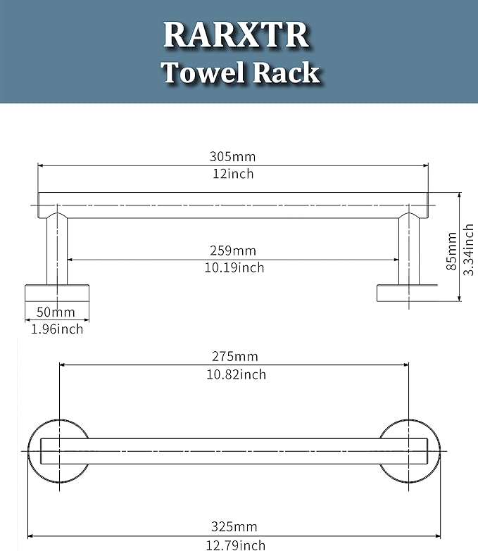 12 Inches Brushed Towel Bar for Bathroom Kitchen Hand Towel Holder Dish Cloths Hanger SUS304 Stainless Steel RUSTPROOF Wall Mount (Brushed Grey 12-inch)
