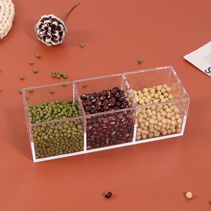 Acrylic Makeup Organizer 3 Section Clear 7.1x2.36x2.36 Inches Pen Holder 3 Compartments Pencil Organizer Cup Plastic Storage Organizer Plastic Square Cube for Makeup Jewelry Accessories