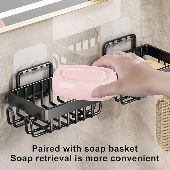 5-Pack Adhesive Shower Caddy - Rustproof Stainless Steel Bath Organizer, No-Drill Installation & Large Capacity | With Soap Dish & Toothbrush Holder, Multi-Functional Storage for Bathroom & Home Decor