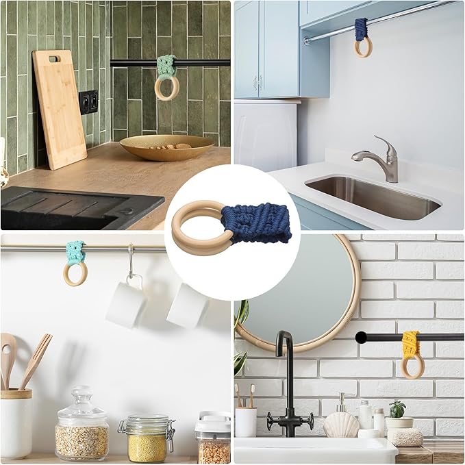 uxcell 2Pcs Kitchen Dish Towel Holder, 11"x3" Crochet Towel Ring with Hanging Loop for Cabinet House Oven Stove Door, Dark Blue