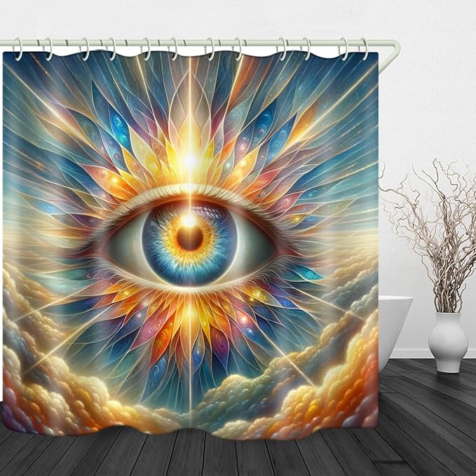 Bright Fabric Shower Curtains, God's Eye Theme Design Art Shower Curtains, Bathroom Decor Set, 12 Shower Curtain Hooks (72 "Wx72 L) Inch Waterproof Shower Curtain.