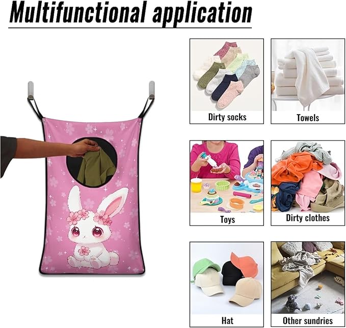 ZOUTAIRONG Cherry Blossom Rabbit Hanging Laundry Hamper Laundry Bag Washable Hamper for Clothes Laundry Basket Toys Storage Organizers for Home Bedroom Bathroom