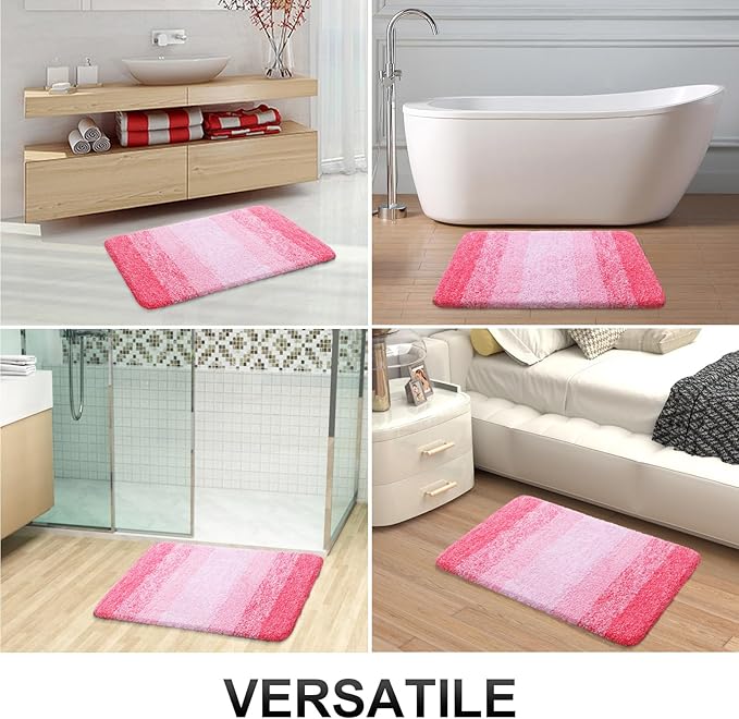 OLANLY Bathroom Rug Set 2 Piece, Soft Absorbent Microfiber Bath Rug Set, Non-Slip, Machine Wash Dry, Plush Shaggy Bath Mats for Bathroom (30"x20"+24"x16", Pink)