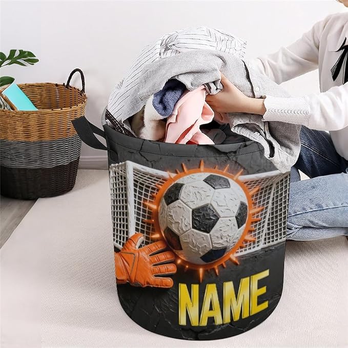 Personalized Soccer Laundry Hamper Custom Name Funny Dirty Clothes Laundry Basket Portable Storage Basket For Home Bathroom Family Football Lovers Xmas Birthday (style 23)
