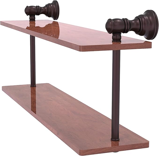 Allied Brass CL-2-16-IRW Carolina Collection 16 Inch Two Tiered Wood Shelf, Antique Bronze
