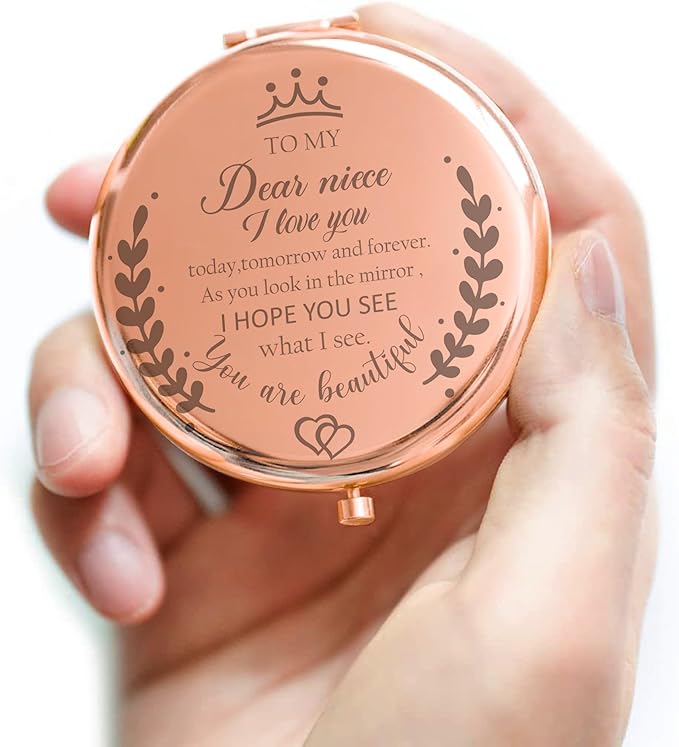 Soulpetals Niece Gifts Compact Mirror for Niece from Aunt to My Niece Makeup Mirror Birthday Gifts for Niece from Auntie Uncle Gifts for Niece Birthday Christmas